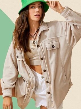 Women's Cream Fleece Shacket Jacket